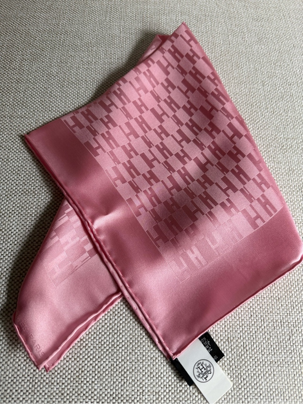 Hermés Pink silk Monogram-Patterned handkerchief